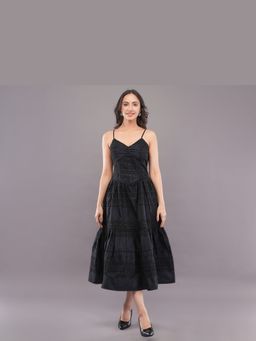 FELRIO - Black Noir Chikankari Cotton Midi Dress