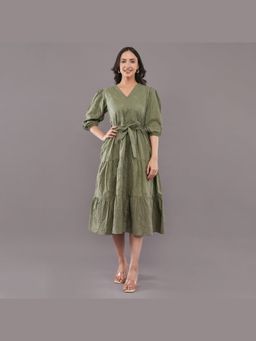 FELRIO - Olive Noor Chikan Embroidered Midi Dress