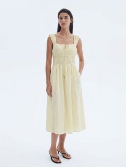 FELRIO - Yellow Textured Cotton Midi Dress