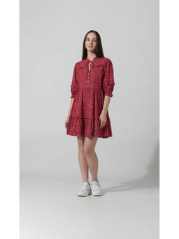 FELRIO - Red Vintage Rose Gingham Tiered Midi Dress