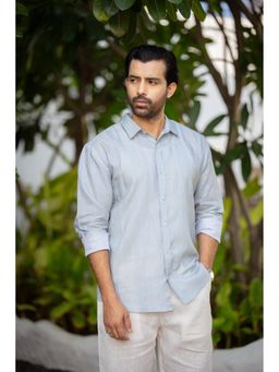 Zebein - Men Blue Classic Collar Linen Shirt
