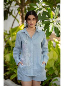 Zebein - Women Blue Linen Sandra Shirt