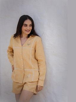 Zebein - Women Yellow V Neck Linen Myra Shirt