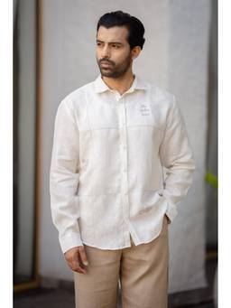 Zebein - Men Off White Classic Collar Linen Shirt