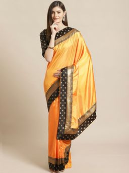 Readiprint - Orange Art Silk Fabric Saree with Unstitched Blouse