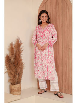 HOUSE OF KARI - Saba Chikankari Kurta In Mul Cotton In Pink Print