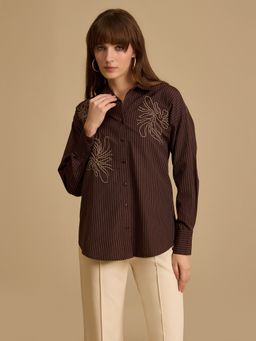 Kazo - Rory Brown Embroidered Shirt