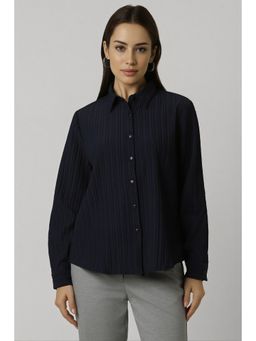 Van Heusen - Women Navy Blue Textured Casual Shirt
