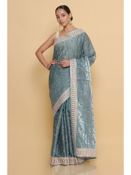 Soch - Women Grey Embellished & Sequined Saree with Unstitched Blouse