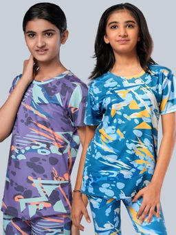 UMILDO - Girls Multi-Color Printed Gym T-shirts (Pack of 2)