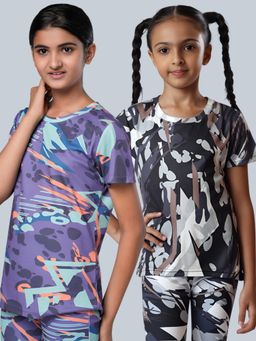 UMILDO - Girls Multi-Color Printed Gym T-shirts (Pack of 2)