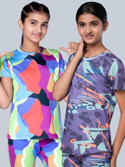 UMILDO - Girls Printed Breathable Stretch T-shirts (Pack of 2)