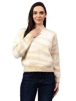 Cantabil - Women Printed Beige Full Sleeve Casual Sweater