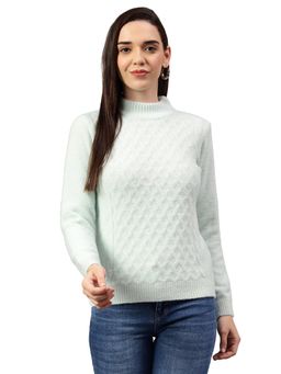 Cantabil - Women Solid Aqua Full Sleeve Casual Sweater
