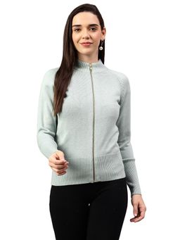 Cantabil - Women Solid Aqua Full Sleeve Casual Sweater