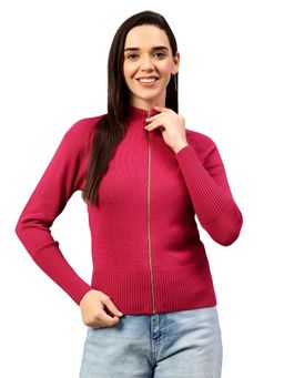 Cantabil - Women Solid Dark Pink Full Sleeve Casual Sweater