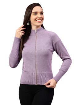 Cantabil - Women Solid Lavender Full Sleeve Casual Sweater