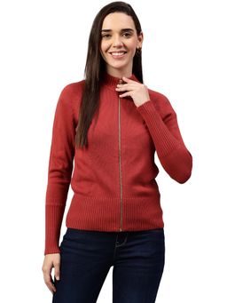 Cantabil - Women Solid Rust Full Sleeve Casual Sweater