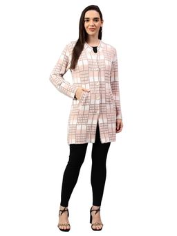 Cantabil - Women Checked Peach Full Sleeve Cardigan Casual Sweater