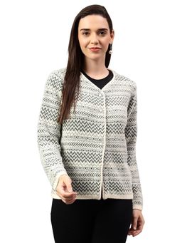 Cantabil - Women Self Design Off White Full Sleeve Cardigan Casual Sweater