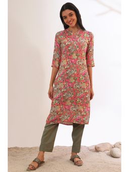 Aurelia - Pink Floral Printed Modal Straight Kurta