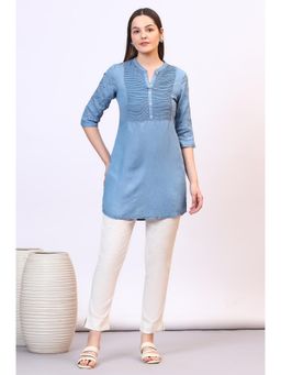 Aurelia - Light Blue Denim Kurti with Pintuck Details