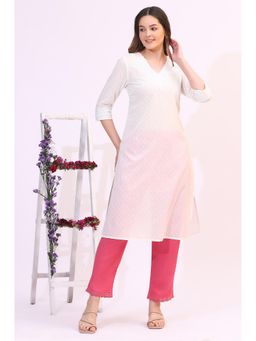W - Off White Pure Cotton Straight Kurta