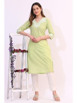 W - Pistachio Green Pure Cotton Straight Kurta