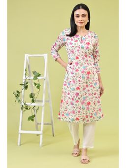 W - Off White Straight Kurta In Floral Print
