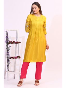 W - Marigold Yellow Embroidered Kurta