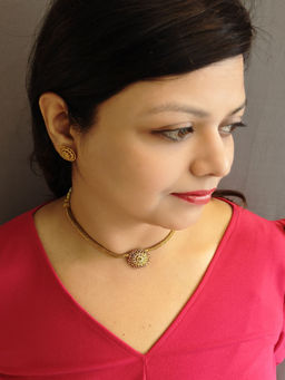 GRIIHAM - Premium Sayara Collection Trendy Cz Short Necklace with Pair Of Earrings (Set of 2)