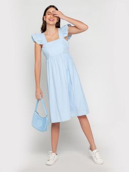 Zink London - Women's Blue Solid Midi Dress