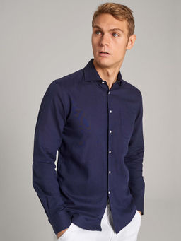 Bruun & Stengade - Navy Solid Cutaway Collar Shirt