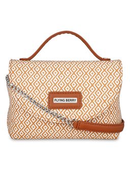 FLYING BERRY - Tan Graphic Print Handcrafted Vegan Leather Sling Bag