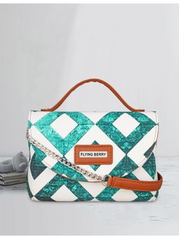 FLYING BERRY - Green Geometric Print Handcrafted Vegan Leather Sling Bag