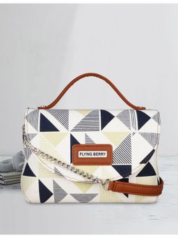 FLYING BERRY - Off White Geometric Print Handcrafted Vegan Leather Sling Bag