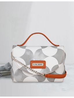 FLYING BERRY - Silver Graphic Print Handcrafted Vegan Leather Sling Bag