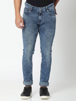 Spykar - Mid Blue Cotton Slim Fit Narrow Length Jeans for Men (skinny)