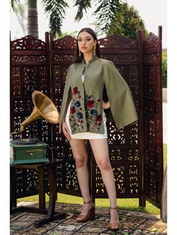 NEIZA - Olive Green Pink with Red and Navy Embroidery Cape