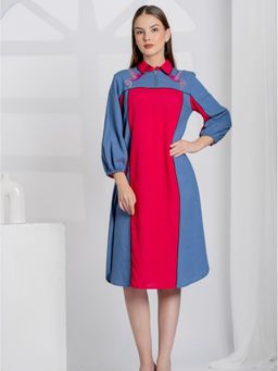 Zolo Label - Women Color Block Embroidered Midi Dress