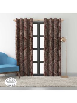 HomeTown - Amour Jacquard Dim Out Door Curtains 7 feet in Wine Colour (Set of 2)