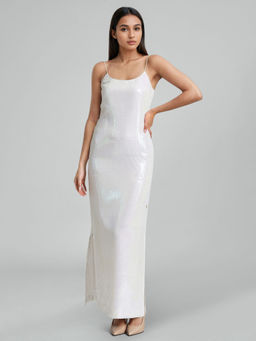 EMBLAZE - White Sequins and Viscose Knit Jacket Dress (Set of 2)