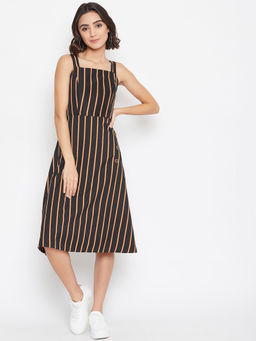 PURYS - Thin Stripes Printed Show Buttons Dress