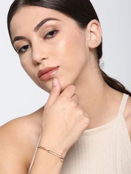 Carlton London - 18Kt Rose Gold Plated Infinity Bar with Heart Charm Bracelet for Women