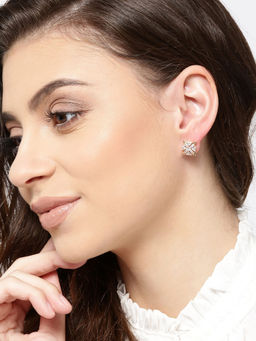 Carlton London - 18Kt Gold Plated with Cz Star with Floral Stud Earring for Women