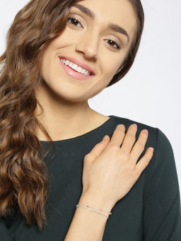 Carlton London - 925 Sterling Silver Rhodium Plated Double Chain Bracelet for Women