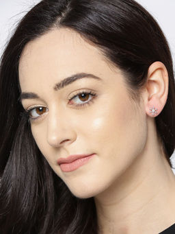 Carlton London - 925 Sterling Silver Rhodium Plated Floral Stud Earring for Women