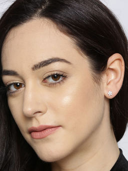 Carlton London - 925 Sterling Silver Rhodium Plated with Cz Floral Mini Stud Earring for Women