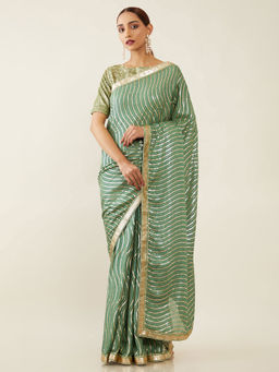 Soch - Embroidered Chiffon Saree with Unstitched Blouse