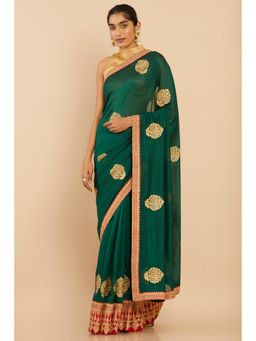 Soch - Women Green Silk Floral Saree with Unstitched Blouse